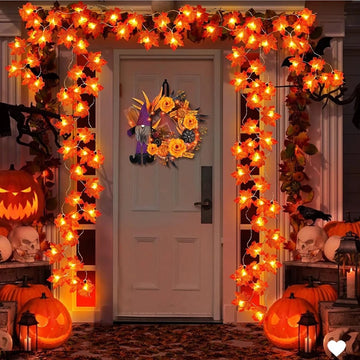 Halloween LED Lights String,Artificial Maple Leaf Lantern Garland,Halloween Christmas Thanksgiving Day Home Decorations